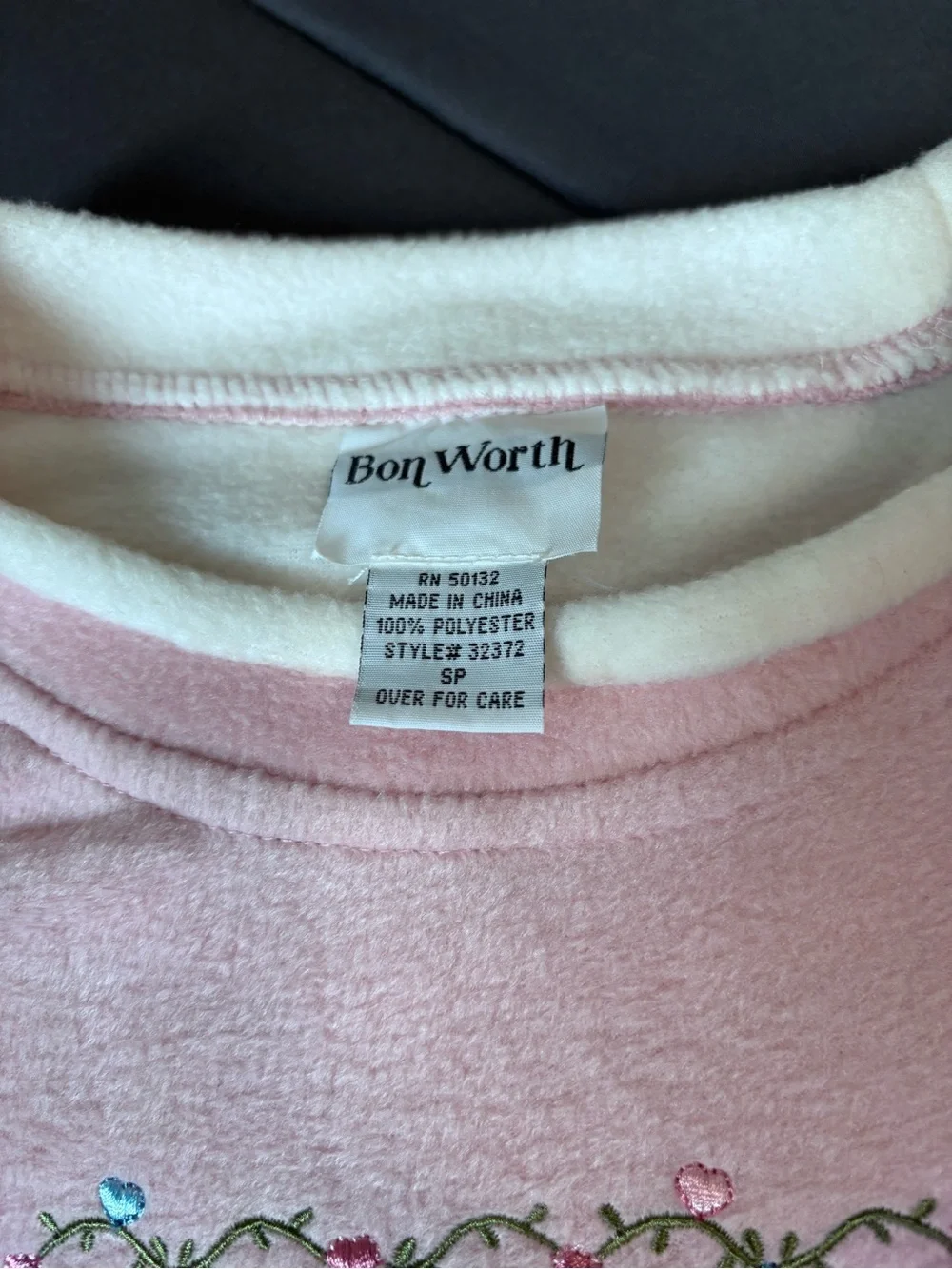 Bon Worth Light Pink Embroidered Heart Fleece Pullover